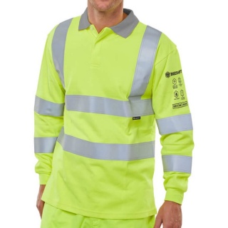 Beeswift ARC Compliant Fire Retardant Hi-Vis Anti-Static ARC Flash Long Sleeved Polo Shirt Yellow